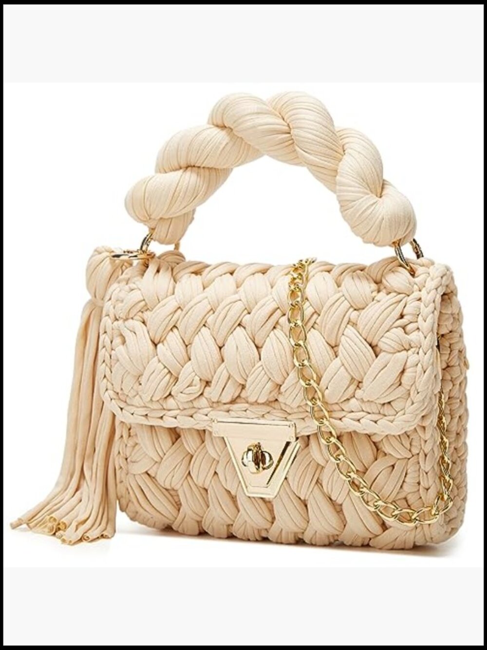 Chunky Yarn Tote Crochet Purse Crossbody Bag Handwoven Evening Flap Shoulder - Picture 4 of 7